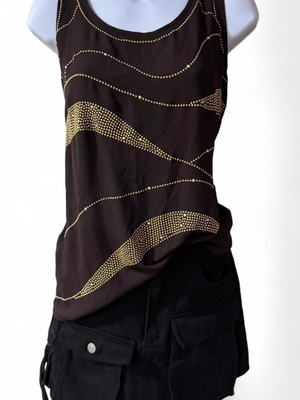 Worthington Brown Gold Beaded Tank S NWT